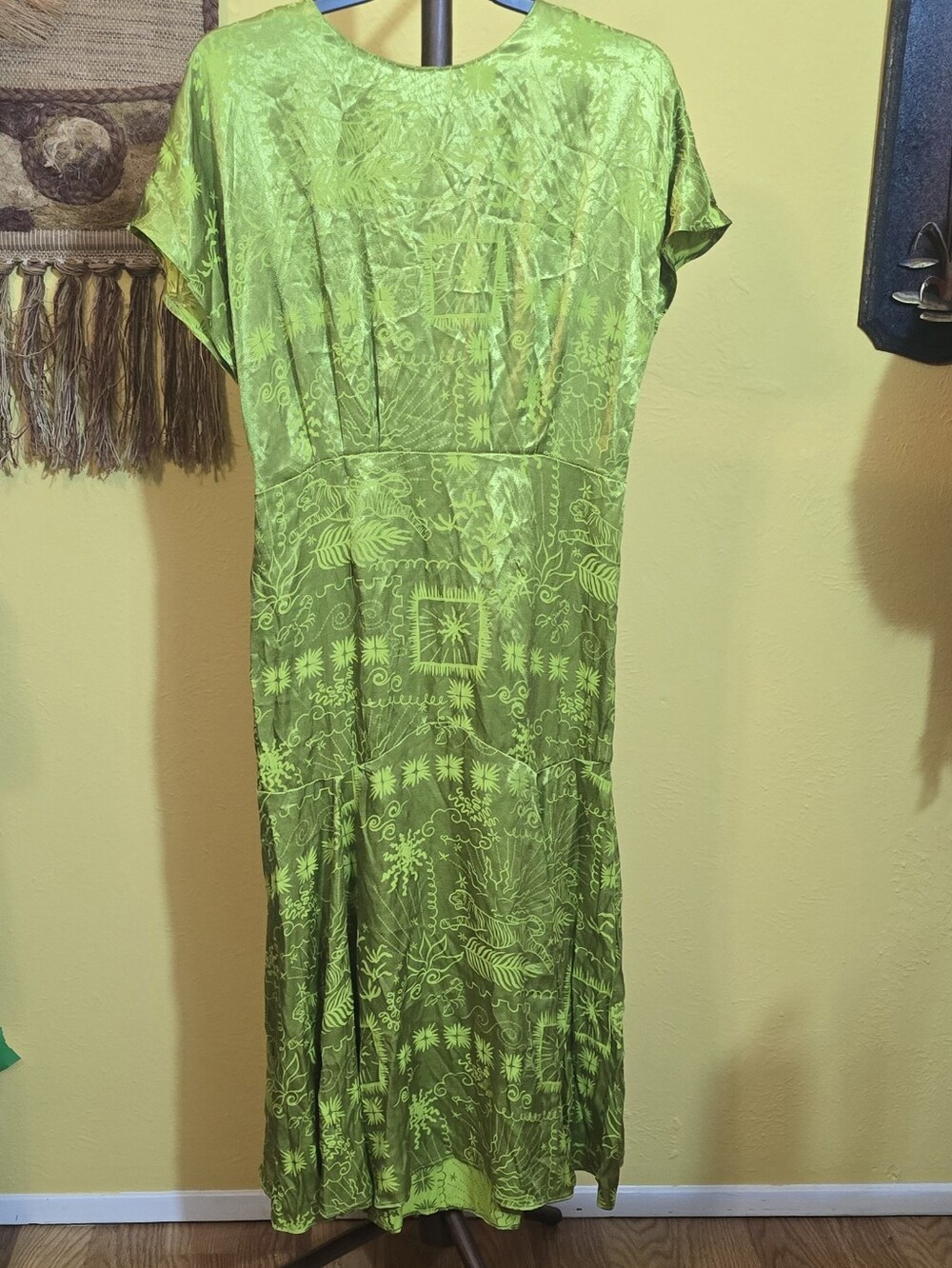 Never Fully Dressed Women’s Green Patterned Short-Sleeve Dress Sz L